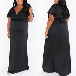 Show Me Your Mumu Rome Twist Gown in Black Luxe Satin size 2X NWOT